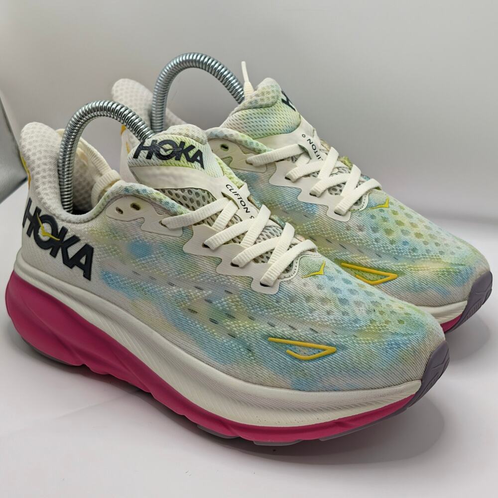 Custom Tie-Dye Hoka One One Clifton 9 Eggnog Blanc de Blanc Womens 6B UK 4.5